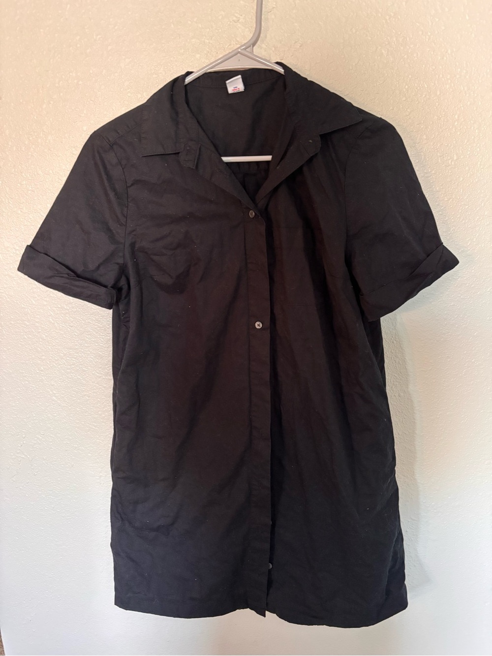 Black Short-Sleeve women’s Button-Up Shirt Dress